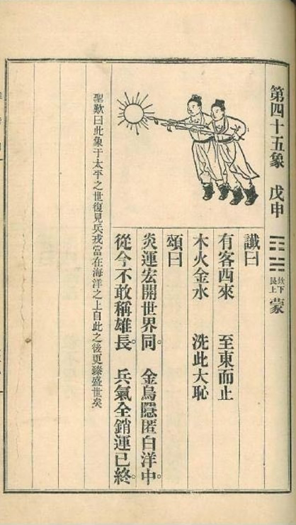 第46张：推背图第四十五象 戊申 坎下艮上 蒙，民国时期流行的“金圣叹批注本”《推背图》